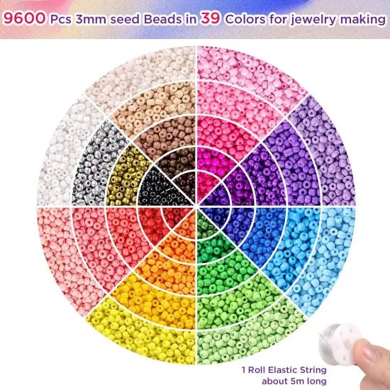 39 Colors 3mm Seed Beads, 9600pcs Small Beads for Jewelry Making {3}