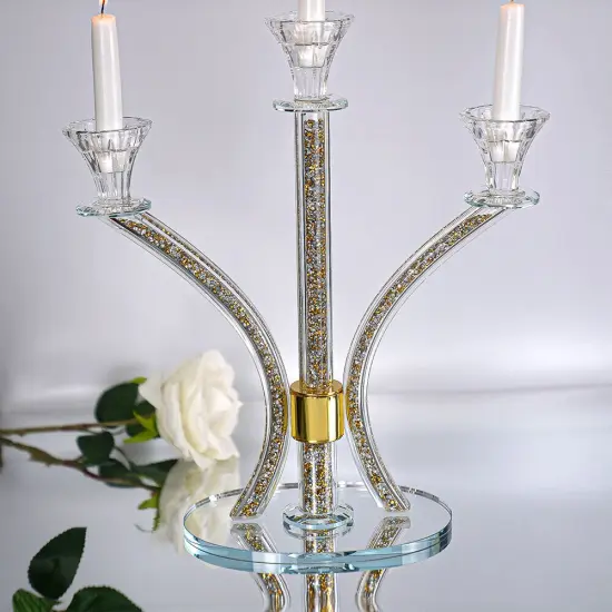 Crystal Candelabra with Inner Gemstones 3 Arms Clear {4}