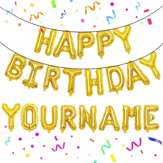 Happy Birthday Banner,Personalized Name Happy Birthday Balloon Banner Letters Balloons 2 Sets A-Z 16 Inch Reusable Foil Mylar Birthday Party Decorations for Women Men Boys Girls (Gold) {1}
