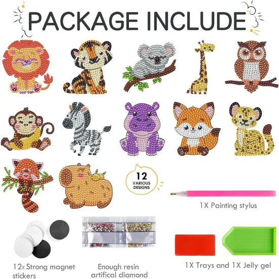 Diamond Painting Magnets Refrigerator - 12 PCS DIY Cute Animal Diamond Art Fridge Magnets Kit with Lion Tiger Koala Monkey Giraffe Zebra Fox Pattern DIY Home Decor for Adults Beginners {5}