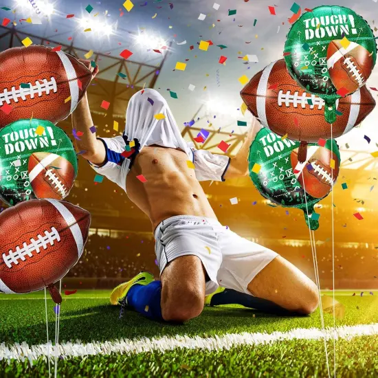 6 Pieces Football Balloons Set, 3 Football Field & 3 Foil Balloons for Tailgate Game Day, Sports Event, Unisex, Green, White {4}