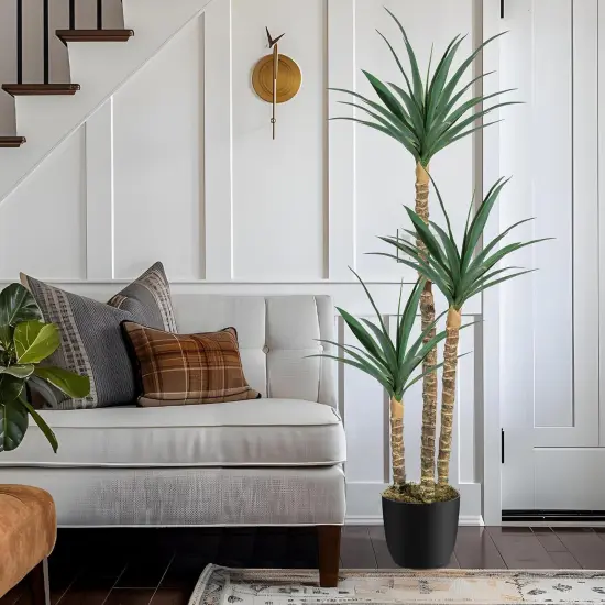 6FT Artificial Tree Faux Agave Plant Indoor, Tall Faux Plant with 3 Heads in Potted Silk Fake Tree for Home Living Rome Office Decor Housewarming Gifts {4}