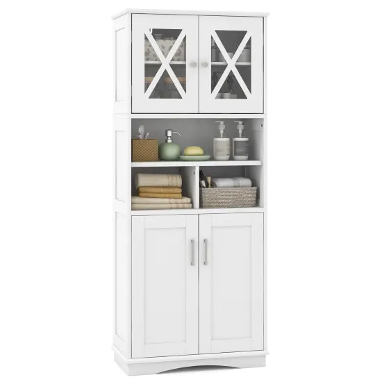 57-Inch Tall Freestanding Bathroom Storage Cabinet with 3 Adjustable Shelves and Acrylic Doors White {2}
