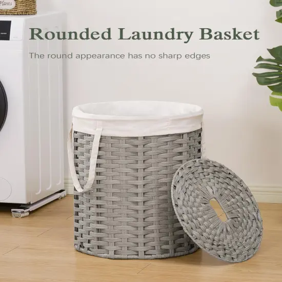 Laundry Hamper with Lid Laundry Basket with Lid 19.0 Gal (72 L) Round Wicker Laundry Basket Handwoven Rattan Basket with Lid Removable Bag 2 Mesh Bags Handles for Living Room Bathroom Gray {2}