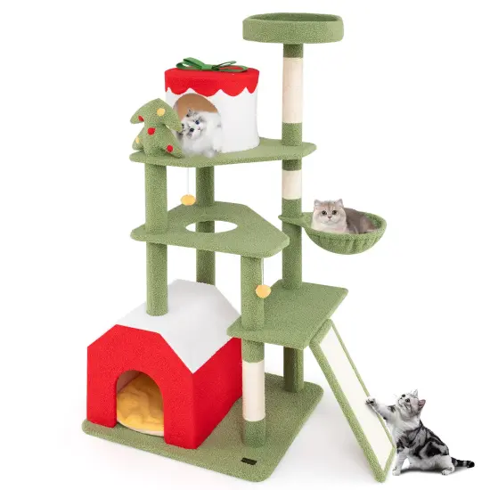 Christmas Themed Cat Tree with Sisal Scratching Posts, Condos and Perch {4}