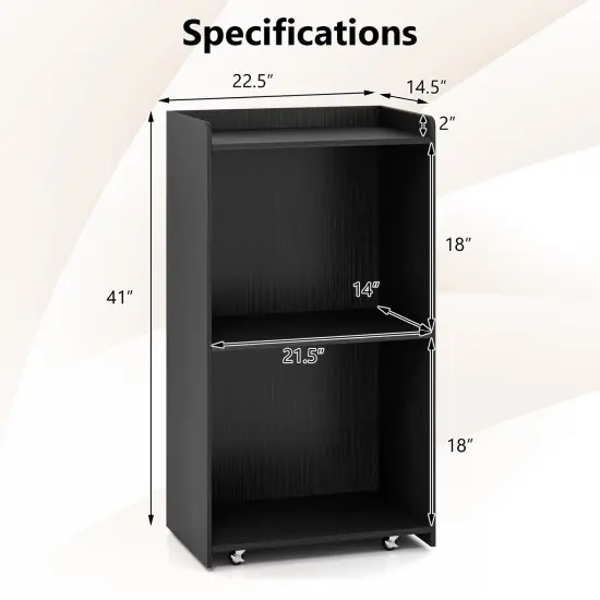 Lectern Rolling Podium Stand with 2 Storage Shelves and 4 Universal Wheels Black {5}