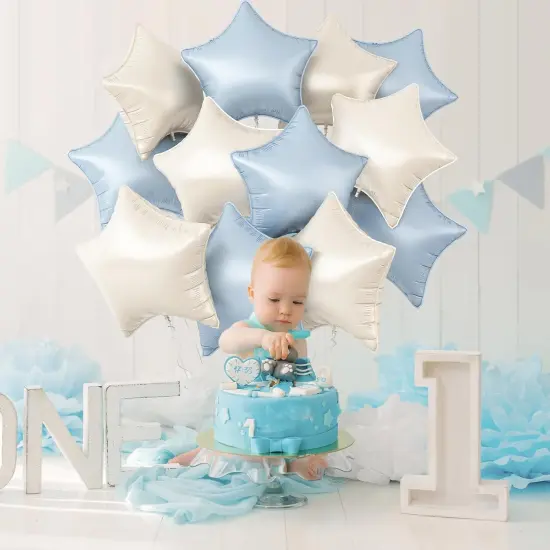 Blue White Star Balloons,12Pcs Baby Blue White Star Shaped Foil Balloons,18Inch Large Cream White Helium Mylar Balloon for Baby Shower Birthday Anniversary Party Decorations {4}