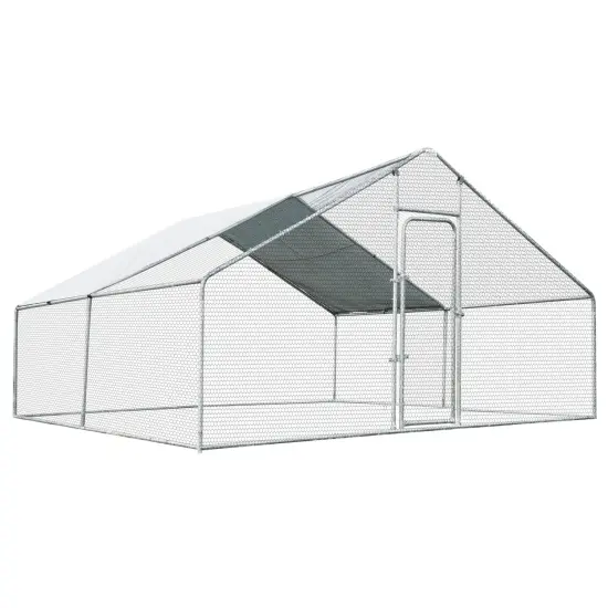 13-Feet Steel Walk-in Chicken Coop with PVC-Coated Hexagonal Wire Mesh and Lockable Door {1}