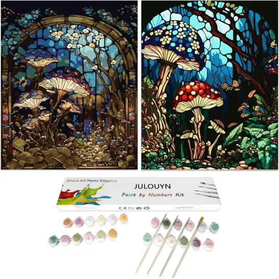 2 Pack Mushroom Paint by Numbers Kit for Adults, Easy Adult Paint by Number Kits On Canvas, Painting by Numbers for Beginner Gift Home Decor 16x20 in {1}