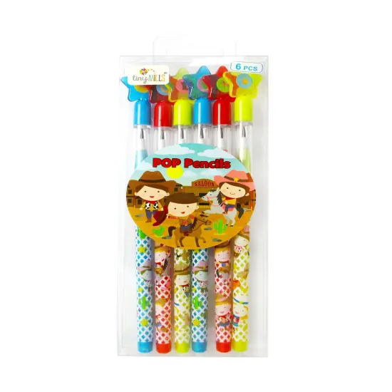 Western Cowboys & Cowgirls Stackable Multi Point Pencils - Set of 6 {1}