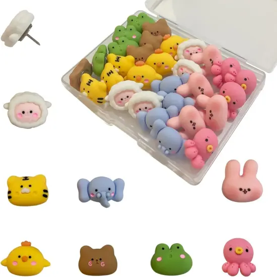 30 Pcs Animal Push Pins Decorative Push Pins Cute Thumbtack Animal Drawing Pins Push Pins for Cork Board for Octopus, Elephant, Frog, Sheep, Bear, Tiger, Chick, Rabbit {1}