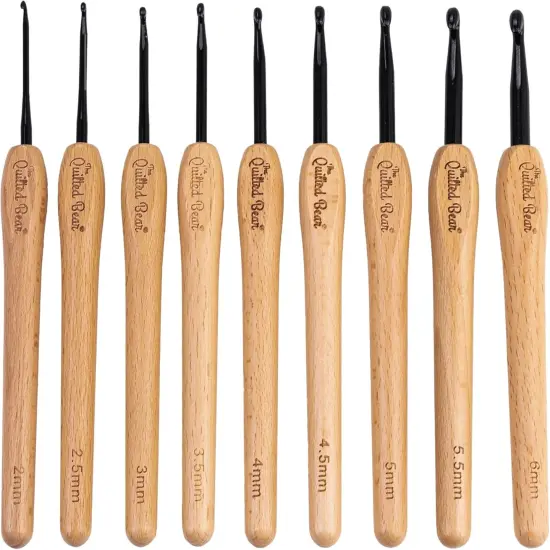 Wooden Crochet Hooks &ndash; 9 Piece Crochet Hooks Set with Stylish Beech Wood Ergonomic Crochet Hooks Handles & Steel Hook Heads (2mm - 6mm) {4}