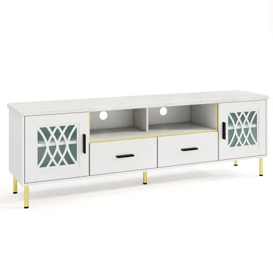 TV Stand with Faux Marble Top, Adjustable Shelves and Storage Cabinets {1}