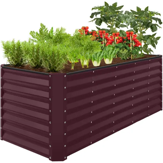 Best Choice Products 8x2x2ft Raised Metal Outdoor Garden Bed, Planter Box for Flowers, Vegetables, Herbs Burgundy {1}