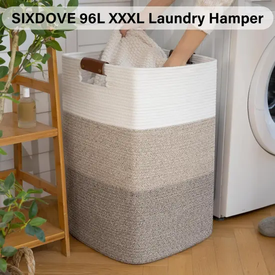 Laundry Hamper 96L Extra Large Laundry Basket, Woven Blanket Basket, Cotton Woven Storage Hamper with Handles for Living Room, Large Baskets for Pillows, Blankets, Clothes-Gradient Yellow {2}