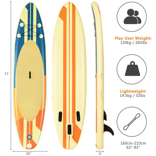 Yellow PVC Inflatable Paddle Board Adjustable Paddle Full Equipment Backpack {4}