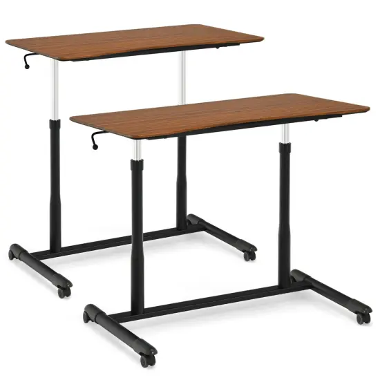 Height Adjustable Computer Standing Desk with 4 Universal Casters and I Shaped Base Black {10}