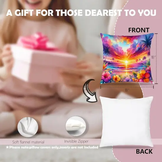 Tropical Sunset Beach Pillow Covers 18x18, Beachy Room Decor Aesthetic, Coastal Outdoor Pillow Covers, Floral Pillow Covers, Coastal Room Decor {2}