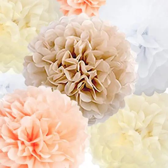 Tissue Paper Pom Poms Paper Flower 22 Pcs Champagne, Ivory, White, Peach for Birthday Bachelorette Wedding Baby Shower Bridal Shower Party Decoration {2}