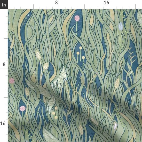 Various Fabrics by the Yard or Fat Quarter Wild Grasses Plants Nature Blue Green Vintage Wilderness Mid Century Rustic Antique Meadows Fields Beautiful Custom Printed Fabric by Spoonflower {2}