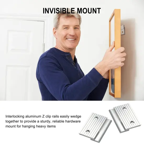2 inch French Cleat Picture Hanger, Aluminum Mirror Hanging Kit with Hardware, Ideal for Artwork, Whiteboard, Cabinet, Holds 30 lbs. per Pair, 2 Pairs {4}