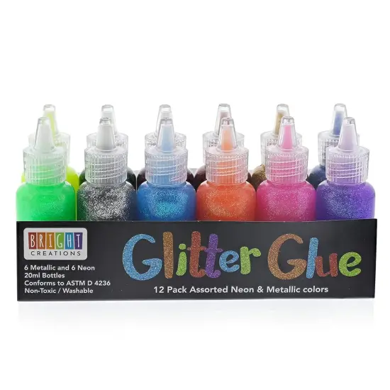 Neon Metallic Glue with Glitter Bottles for Arts and Crafts (20 ml, 12 Pack) {4}