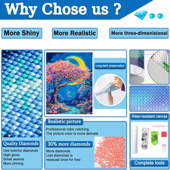 Diamond Painting Kits,Moon Diamond Art for Adults,5d Diamond Painting Kits for Adults,Scenery Diamond Art Kits with Diamond Painting Accessories for Home Wall Decor 12 x 16inch {5}