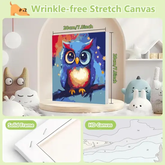 8X8Inch - Owl Paint by Numbers Kit for Kids with Frame {4}