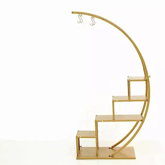 4.5 feet Gold 4 Tier Metal DISPLAY STAND Half Moon Ladder Plant Shelf Rack Party {1}