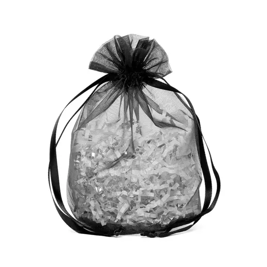 Wide Round Flat Bottom Organza Bags 9 '' X 5 1/2 '' X 12 '' for Gifts Black {2}