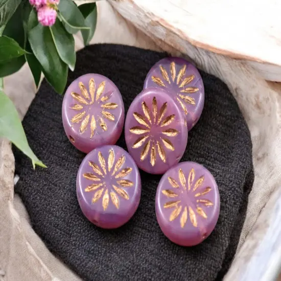 *15* 12mm Bronze Washed Pink Opaline Aster Flower Coin Beads {2}
