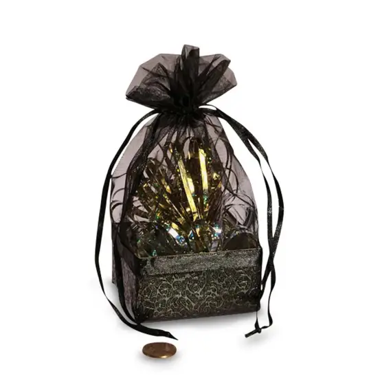 Box On The Bottom Organza Bags 2 1/2 '' X 2 7/8 '' X 6 1/2 '' Favors Black {2}
