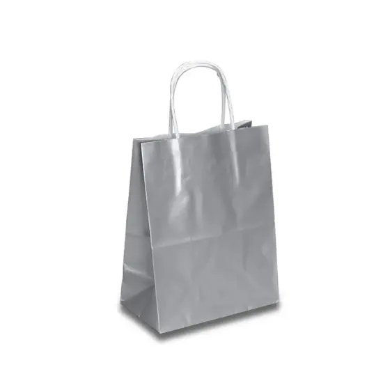 Glossy Paper Bags 8'' x 4 3/4'' x 10 1/4'' for Gifting Platinum {2}