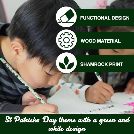 4E's Novelty St. Patrick's Day Pencils, 30 Pack, Bulk Wooden Green & White Shamrock Pencils for Kids Pencils for Kids, Classroom Party Favors Supplies Gifts {5}