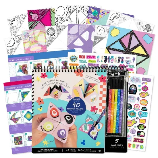 Fashion Angels: Secret Message Fortune Teller Portfolio - Design-Color-Fold, 40 Origami Paper Sheets, 200+ Stickers, 5 Markers, Girls-Tweens-Kids 6+ {1}