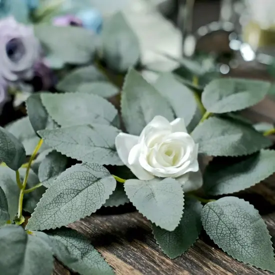 100 Frosted Green Faux Bulk ROSE LEAVES Artificial Greenery Party Decorations {3}