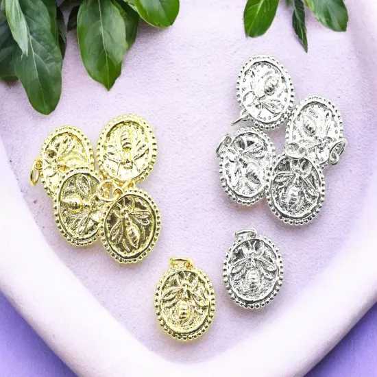 *5* 14mm Plated Brass Bee Charms - Choose Your Color Gold (2979) {2}