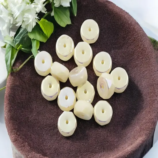 *15* 4x6mm Opaque Ivory AB Fire Polished Rondelle Heishi Beads {4}