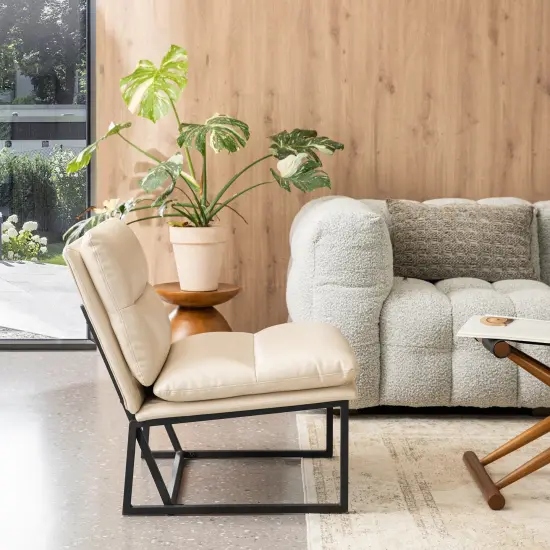 30.25"H Modern Soft PU Leather Armless Accent Chair Beige {2}