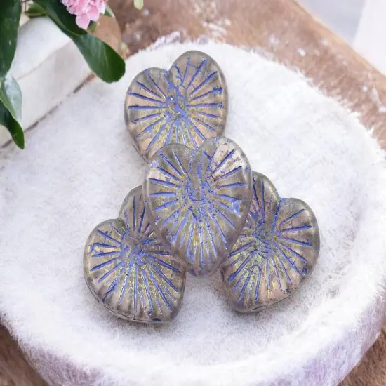 *4* 22mm Purple Washed Transparent Thistle Heart Beads {3}