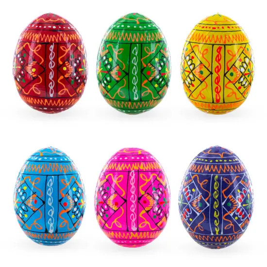 Set of 6 Ukrainian Geometric Wooden Easter Eggs 2.5 Inches {4}