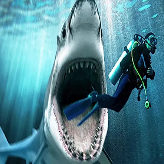 6" Round ~ Shark Attacking Scuba Diver Birthday ~ Edible Cake/Cupcake Topper!!! {1}