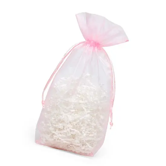Flat Bottom Organza Bags 5 1/2'' x 11/2'' x 10 1/2'' for Luxurious Gift Wrapping Pink {3}