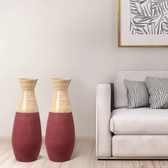 Set of 2 31.5" Tall Handcrafted Bamboo Floor Vase, Burgundy and Natural Finish, Decorative Accent, Large Floor Vase, Sustainable Bamboo, Living Room, Dining Room, Entryway Decor, Unique Home Accent {2}