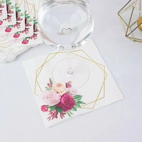 20 White 13x13 in Dinner Cocktail Paper NAPKINS Floral Hexagon Design Events {2}