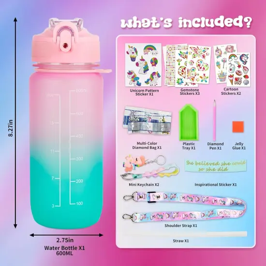 Glow in The Dark Decorate Your Own Water Bottle Kit,Unicorn Toy Gift for 4-6-8-10-12 Year Old Girl,Craft Toy for Age 3 4 5 6 7 8 9 10 Girl,Kid Teen Water Bottle Sticker for School Christmas Birthday {5}