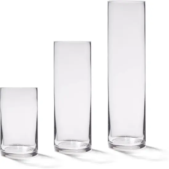 4E's Novelty Set of 3 Glass Cylinder Vases for Centerpieces, 6, 9, 10.5 Inch Tall, 3.5" Wide - Clear Glass Vase for Candles, Flower Vases for Centerpieces {1}