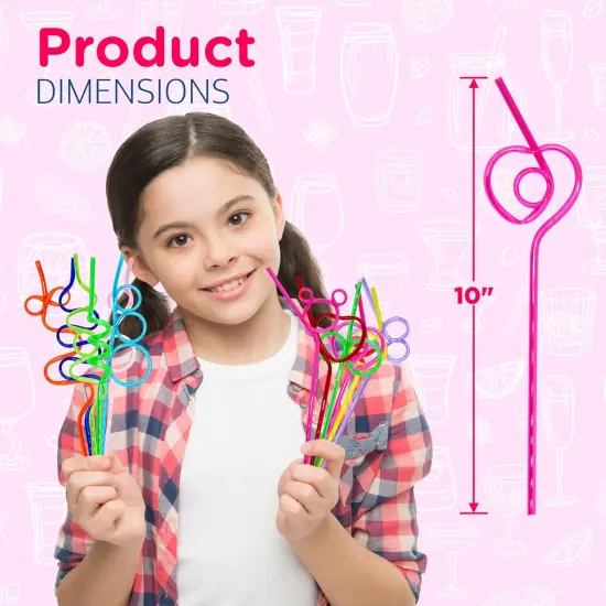 4E's Novelty 24 Pcs Reusable Twisty Straws for Kids & Adults - 10" BPA Free Holiday Crazy Straws for Birthday Party Favors & Valentines Day Gifts {4}