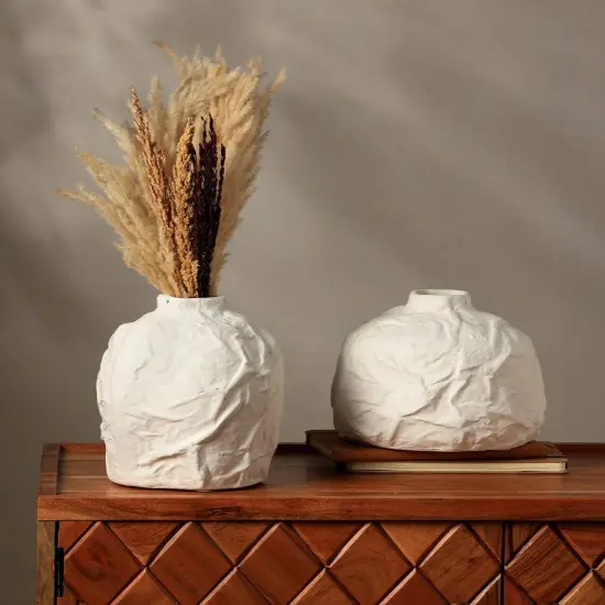 Decorative Handcrafted Ecomix Textured Vase In White Color {6}