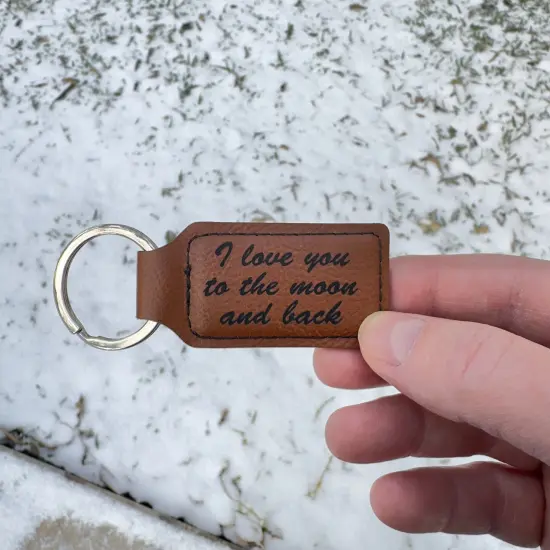 Keychain - Rectangle - I love you to the moon and back - Leather Pink/Black {6}